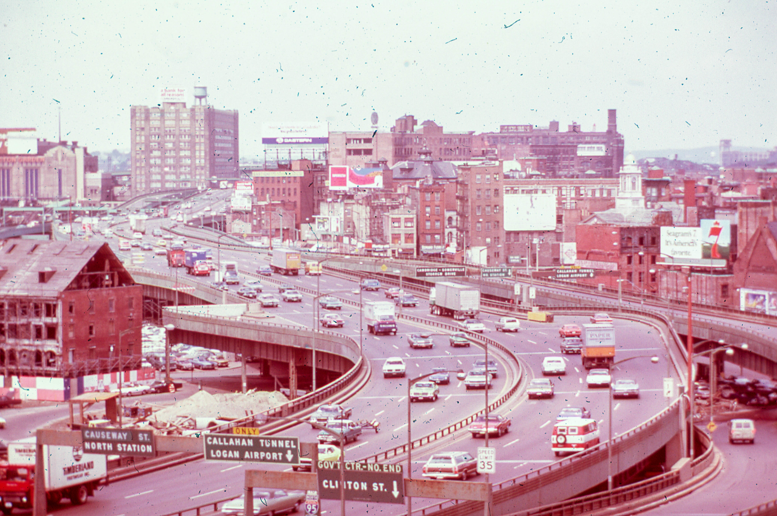The Central Artery freeway cut through the core of downtown Boston. Photo by Massachusetts Department of Environmental Protection.