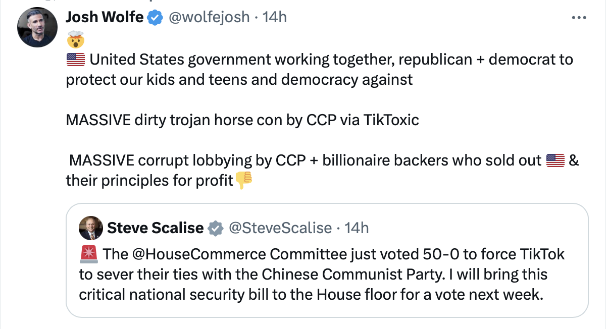 Screenshot of Josh Wolfe’s tweet.